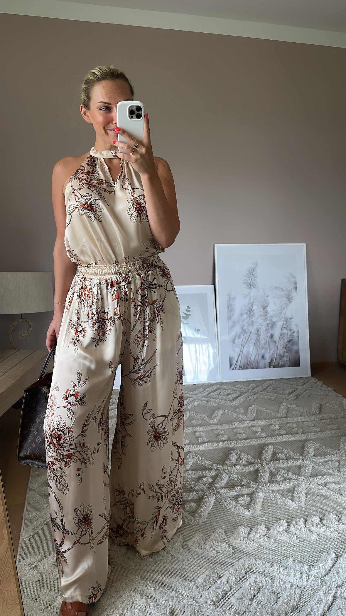 "Satin Bloom" Palazzo-Hose – Blush Floral