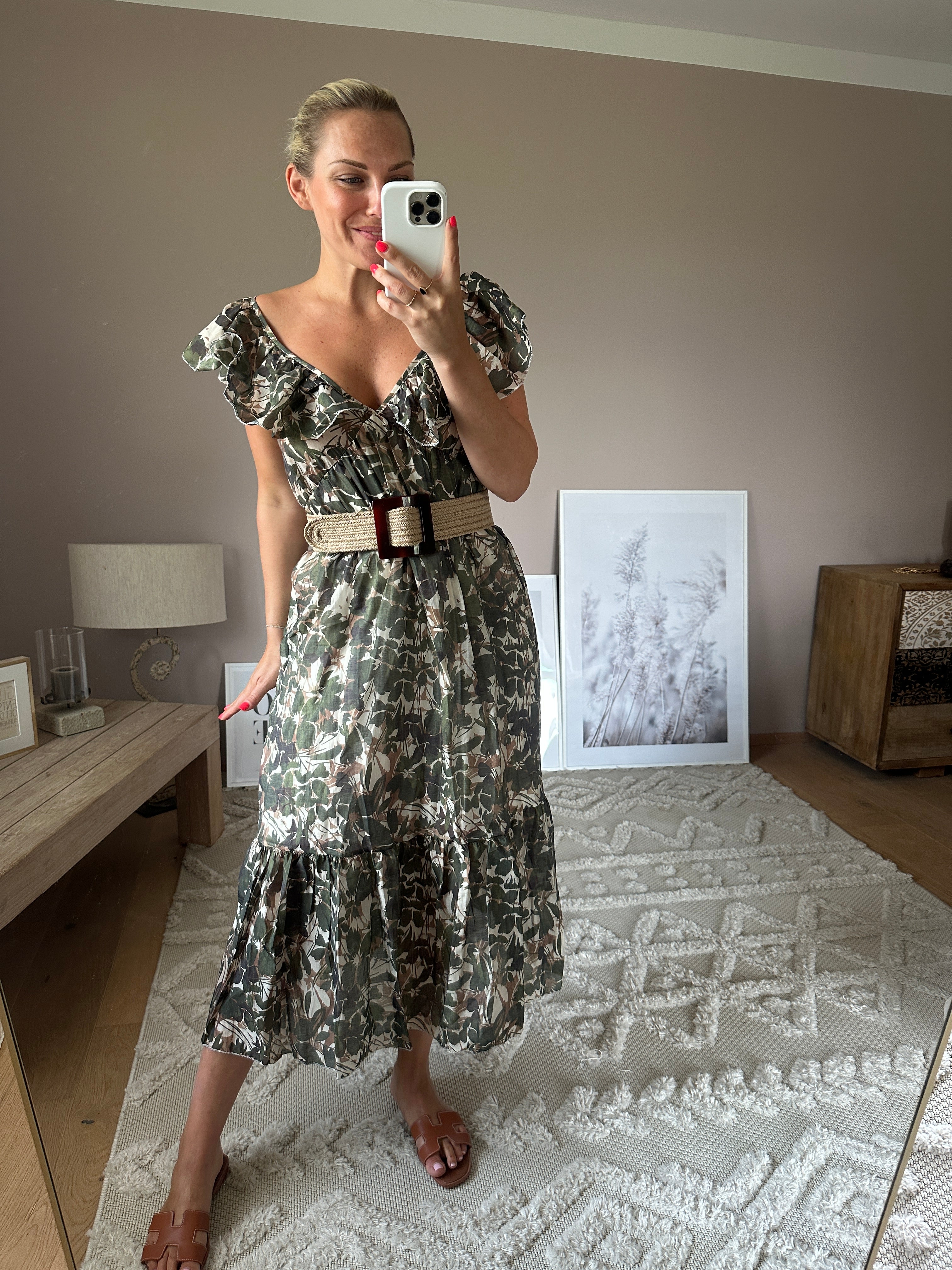 "Wild Bloom" Midikleid – Olive Edition