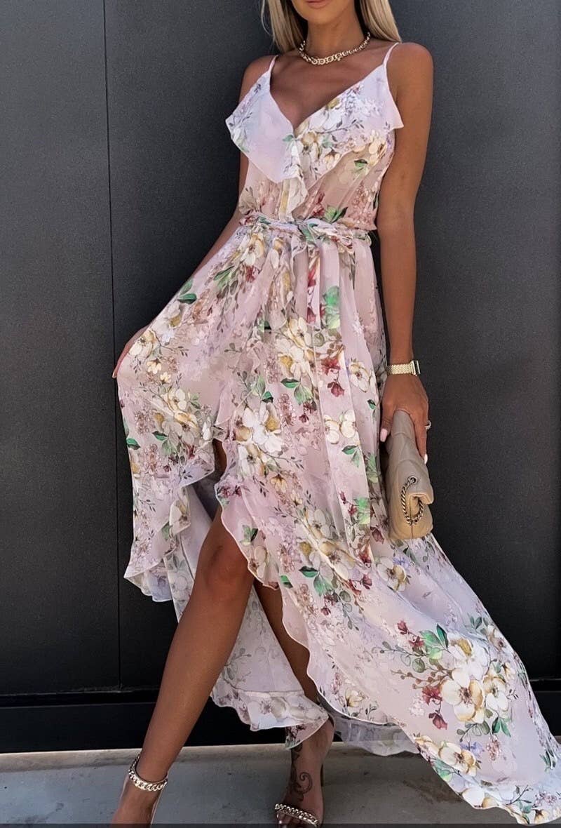 Maxi-Rüschenkleid mit floralem Muster