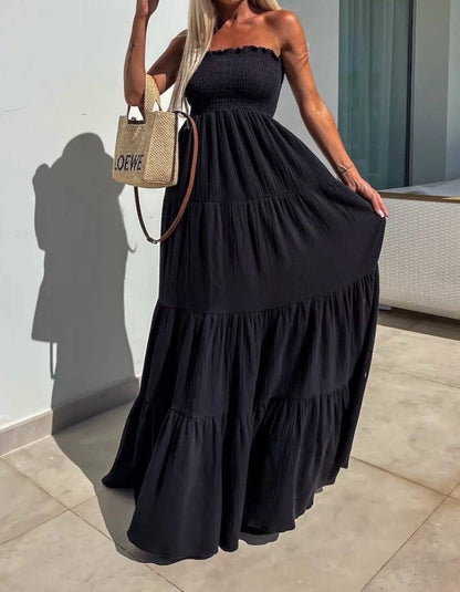 Maxi-Kleid Musselin schulterfrei