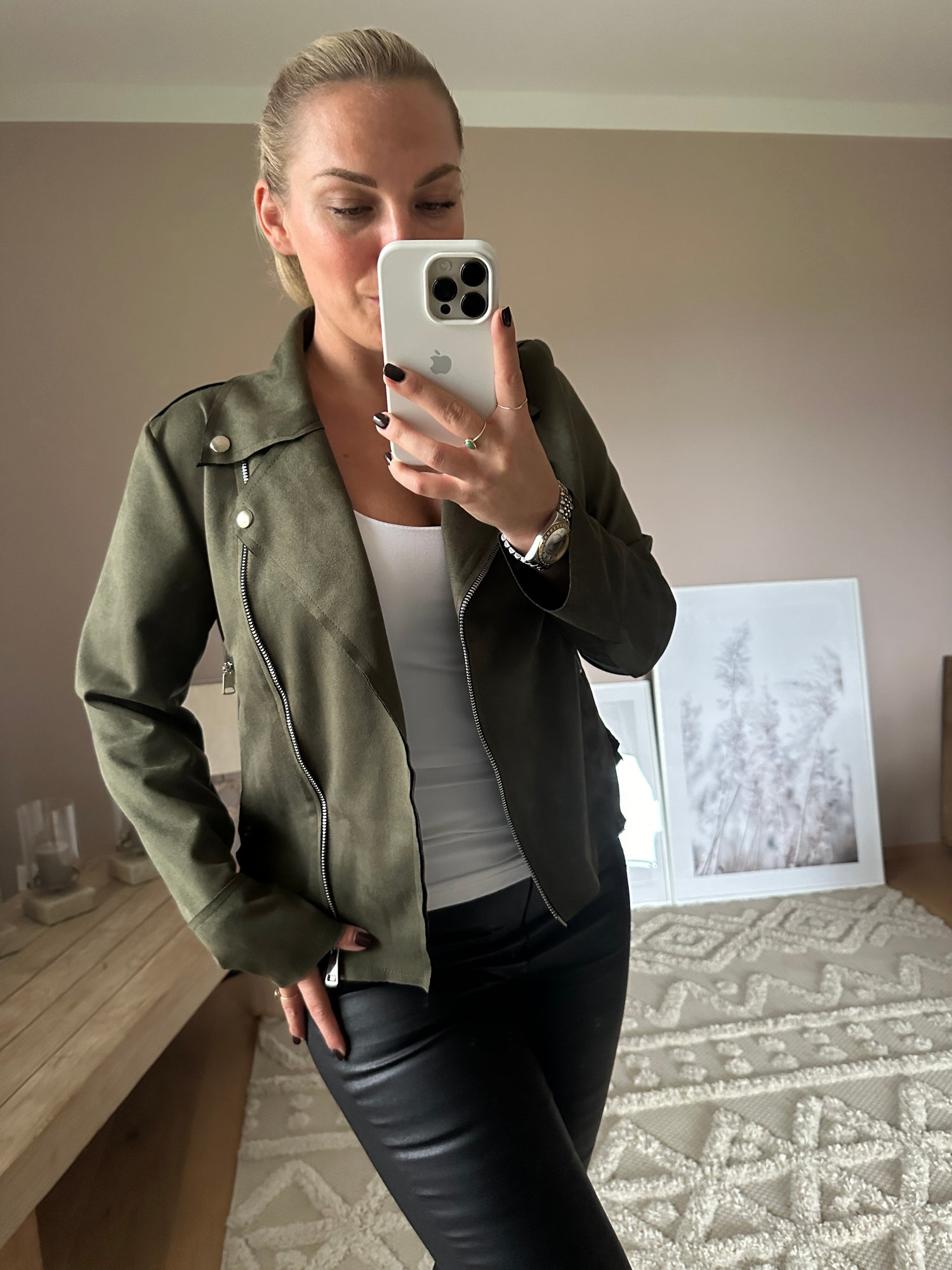 Wildlederjacke Khaki