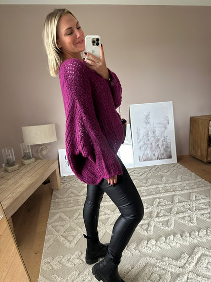 Oversized Lochpullover aus Wolle Berry