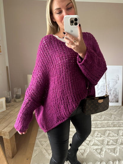 Oversized Lochpullover aus Wolle Berry