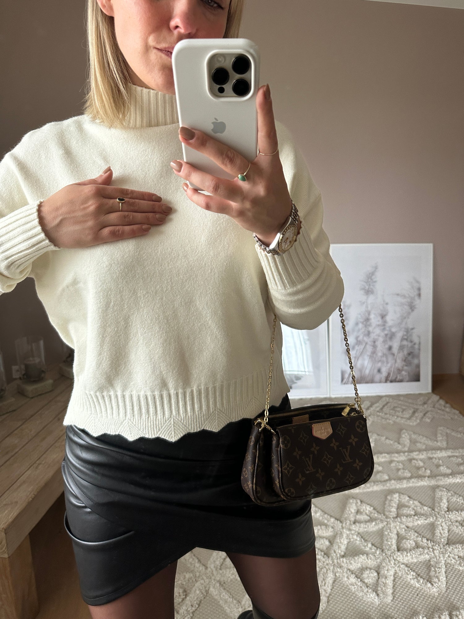 Rollkragen Pullover mit Details Cream